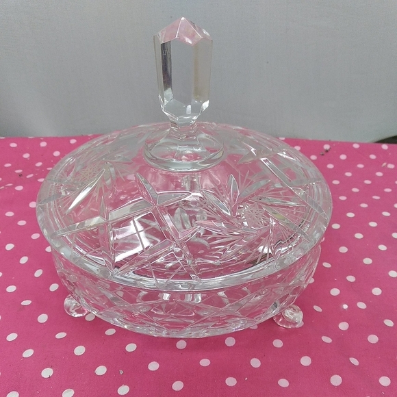 Vintage Crystal Etched Candy Footed Dish With Stee - Picture 6 of 11